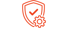 Shield, checkmark, and gear icon